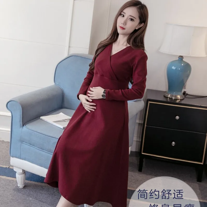 

2020 New Dresses For Pregnant Women Nursing Dresses Breastfeeding Maternity Fashion Full V-Neck Sashes Pregnancy Dress