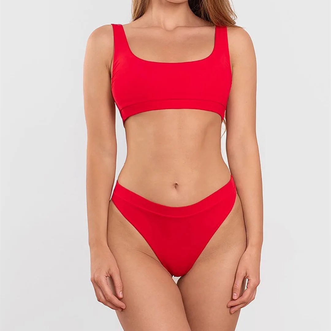 

2020 New Style Europe And America Bikini 5-Color Solid Color Vest Womens Seperated Swimwear Two-Piece Set /30