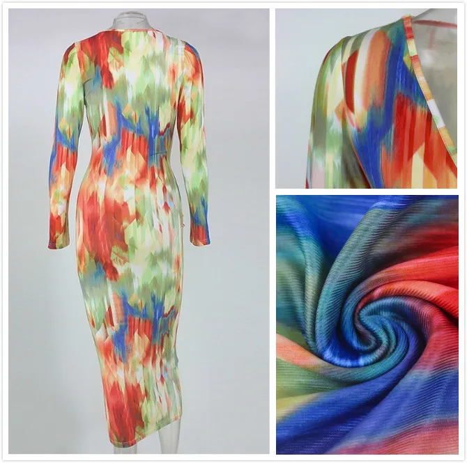 Платье миди с длинным рукавом глубоким V образным вырезом|Женские платья| |