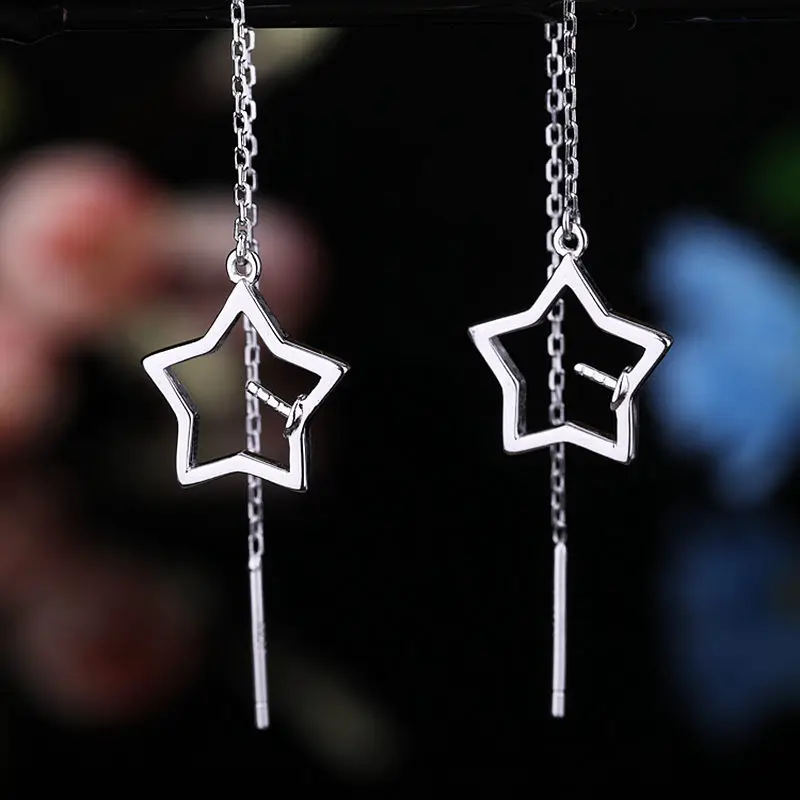 

925 Sterling Silver Women Drop Earrings 5-6mm Round Bead or Pearl Semi Mount Earrings Engagement Wedding Fine Jewelry Setting