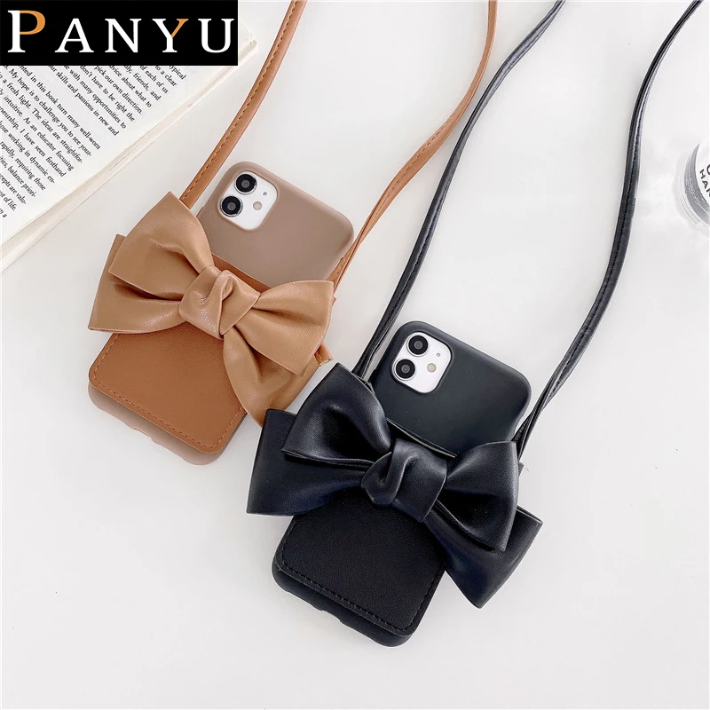 

Cute 3D Bow With Card Lanyard Phone Case For Samsung Galaxy F62 M62 M31s M21s M21 M30s A02s A41 EU A51 A71 A12 A32 4G A52 A72 5G