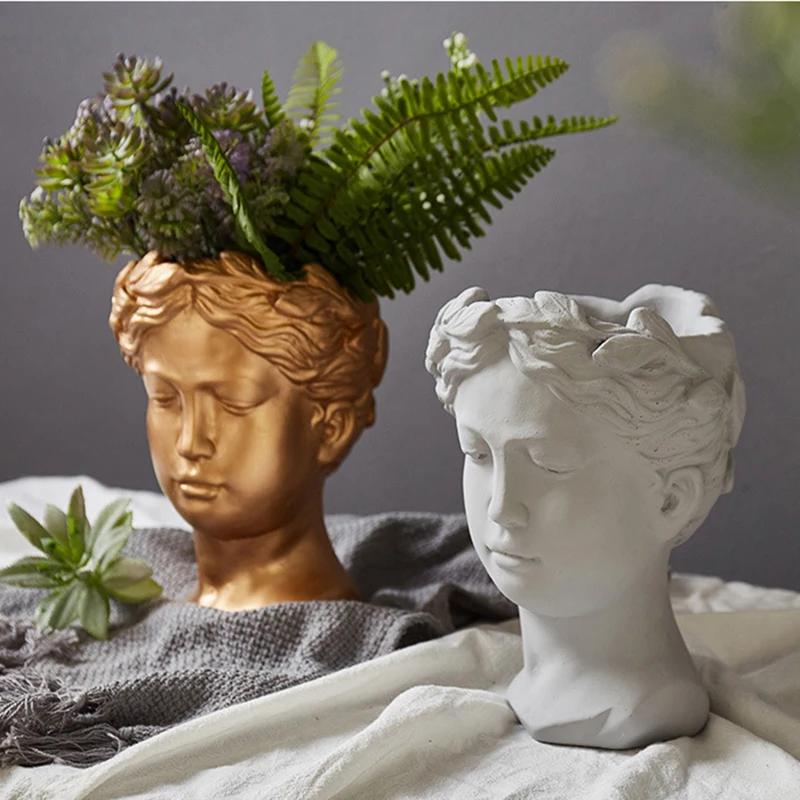 

Creative Pots For Plants Portrait Retro European Vase Cement Head Succulents Venus Greek Goddess Statue Wall-mounted Flowerpot