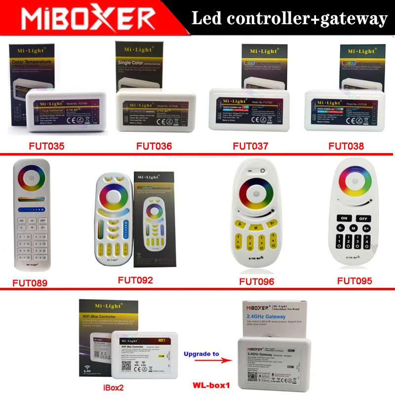 

MiBOXER 2.4G RF Wireless Remote;single color/CCT/RGB/RGBW/RGB+CCT led strip dimmer controller;WiFi iBox Smart Light iBox1/iBox2