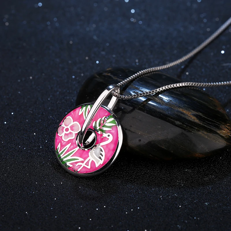 Элегантный красный коронный журавль розовый эмалевый цветок женский кулон