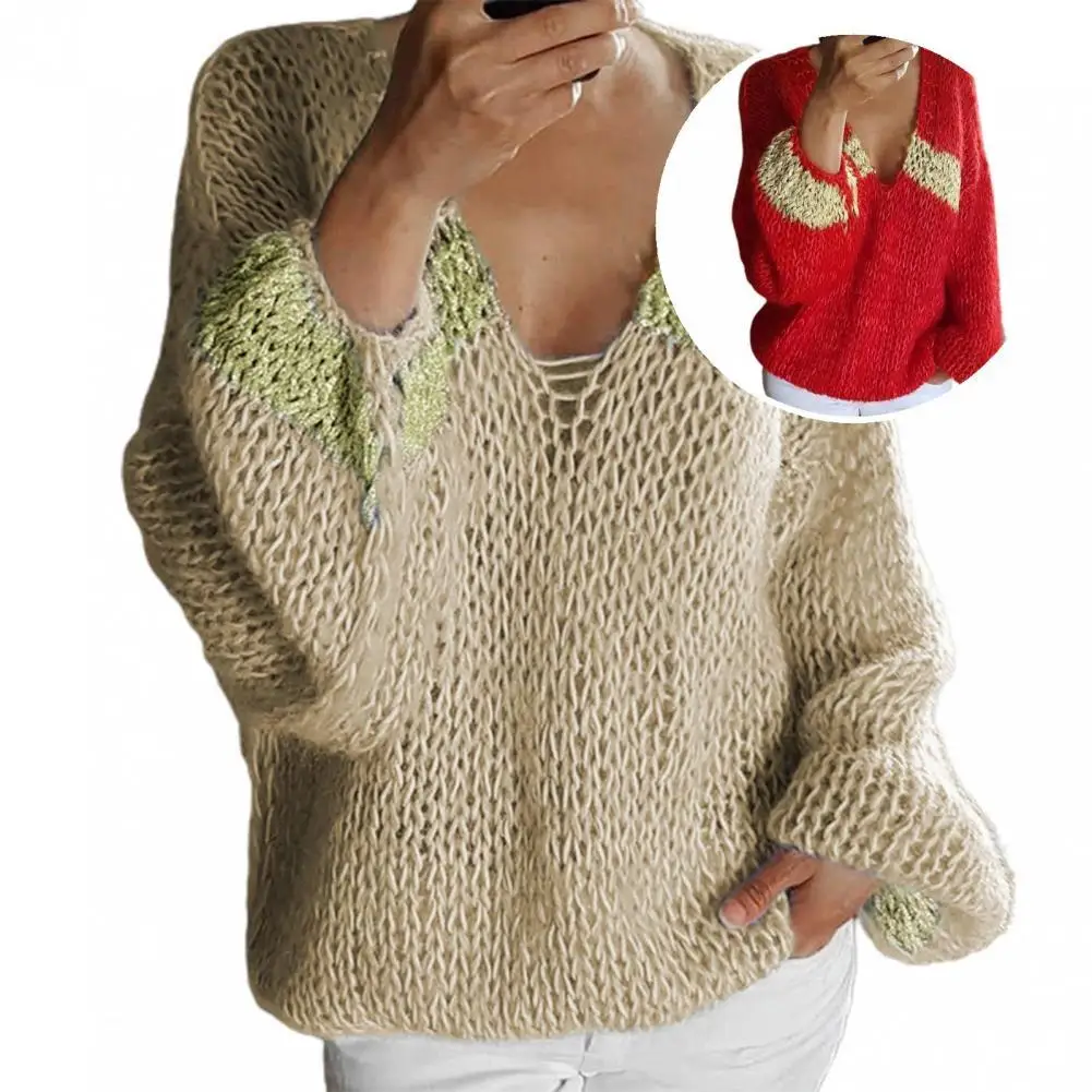 

Contrast Colors Fabulous Long Sleeve Spring Sweater Breathable Women Sweater Solid Color for Work