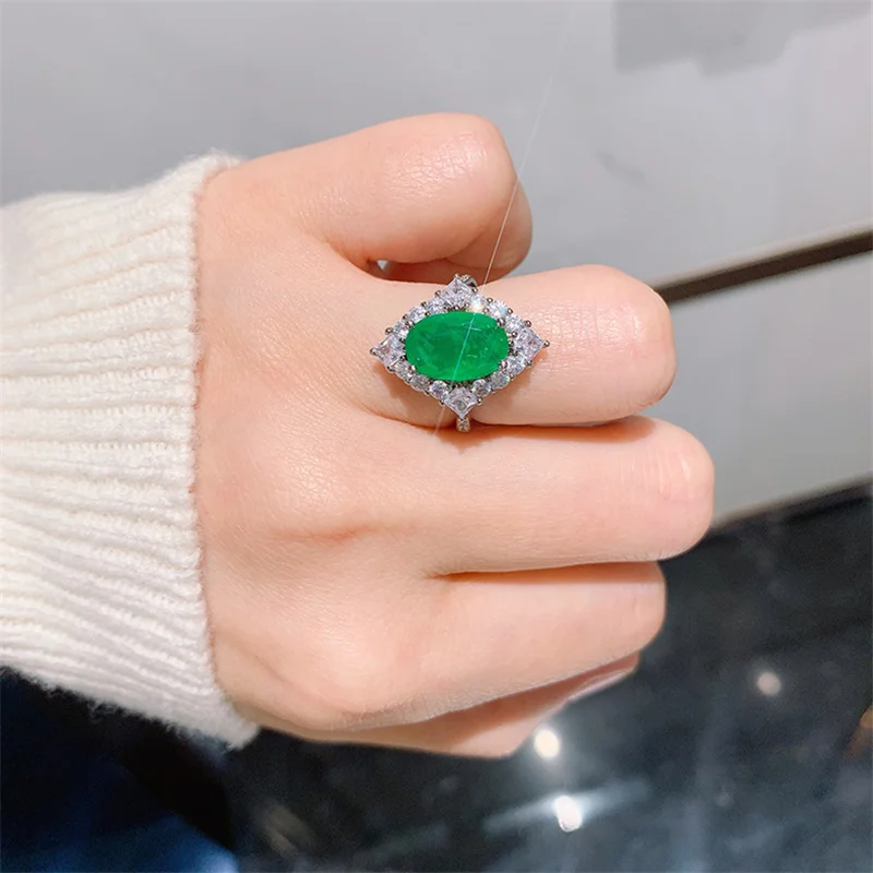 Роскошное кольцо QTT Женское с турмалином в виде яйца Изумрудным камнем