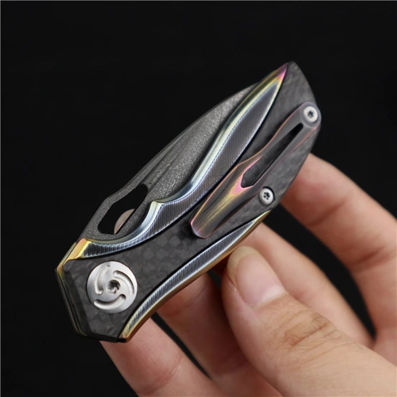Jual Uzi Baja Titanium Alloy + Serat Karbon Menangani Pisau Lipat Mini Berkemah Utilitas Luar Ruangan Pisau Dapur EDC Alat Tangan Yang Sangat Baik