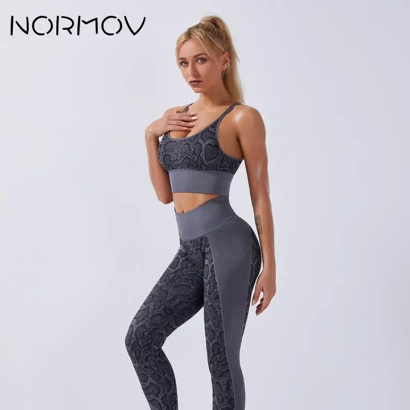 NORMOV/женские комплекты для йоги с принтом комплект спортзала леггинсы высокой