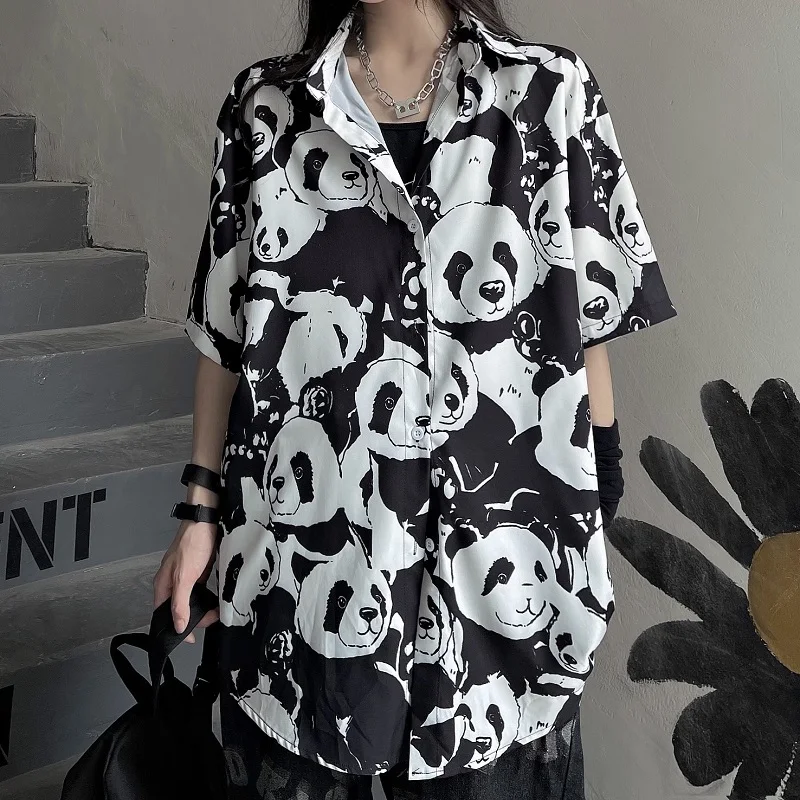 Рубашка QWEEK в стиле Харадзюку женская рубашка с принтом панды топ длинными