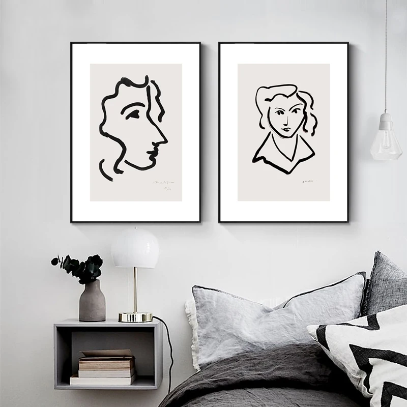 

Line Drawing Woman Face Wall Poster Abstract Canvas Art Minimalist Print Nordic Painting Decorative Picture Modern Decoration