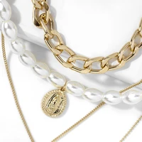 vg 6ym multi layered chain necklaces pearls portrait coin layered chain necklace for women hiphop fashion jewelry accessories