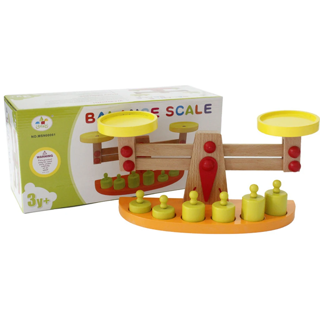 

Wooden Balance Scale Weights Set Preschool Learning Toy for Kids Children