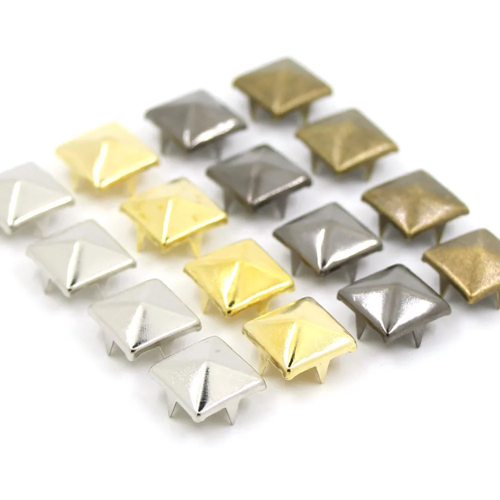 100Pcs Square Rivets 4 Claw Spikes And Studs Punk Leather For Jeans Clothes 6-12MM Gold/Silver/Black/Bronze DIY | Дом и сад