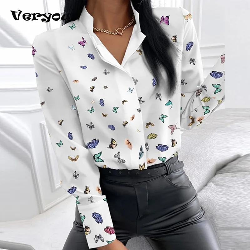 

Spring Autumn Floral Print Blouse Women Turn Down Collar Long Sleeve Office Shirts Tops Female Casual Plus Size Ladies Blouses