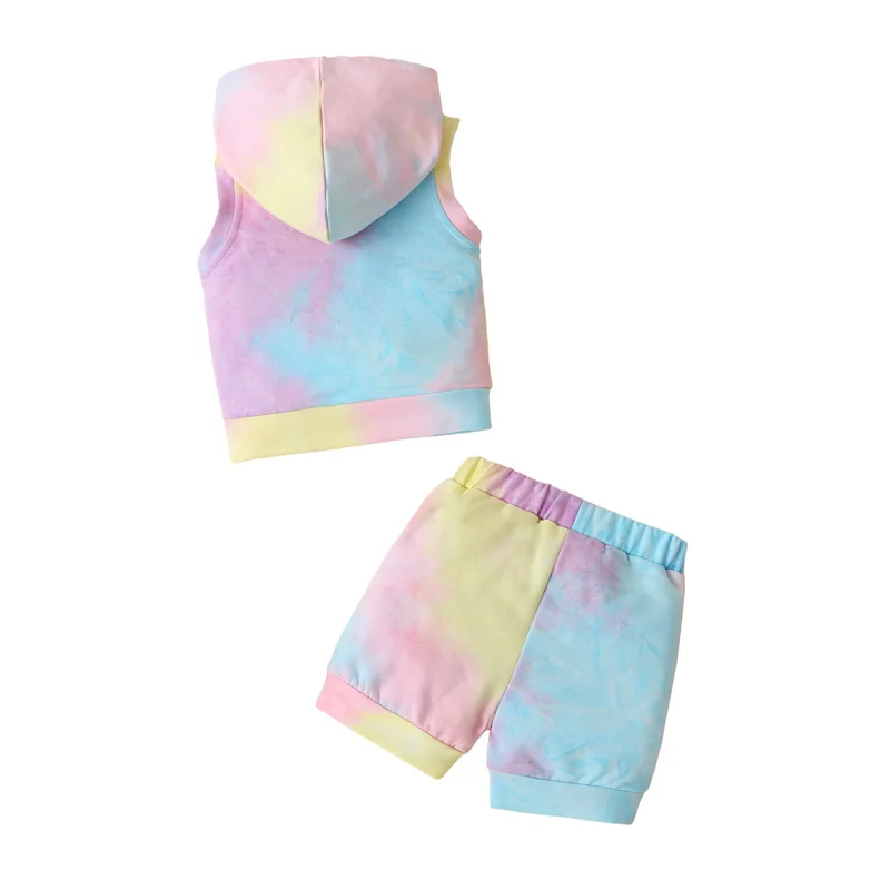 

2pcs 0-3Years Newborn Baby Boys Girls Fashion Cotton Clothes Set,Casual Sleeveless Hooded Tie-dye Tops+Shorts Set for Children