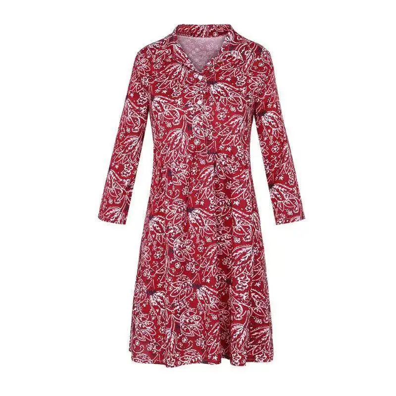 Платье-рубашка женское в этническом стиле свободное Макси-платье с отложным