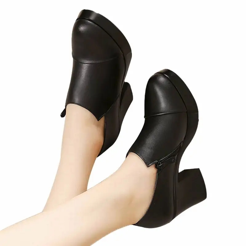 

2020 women's spring and autumn shoes thick high heels fashion women genuine leather shoes first layer of cowhide platform pumps