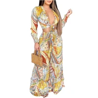 pant suit sexy long sleeved top wide leg pants two piece urban casual african womens 2021 fall dashiki series loose clothing