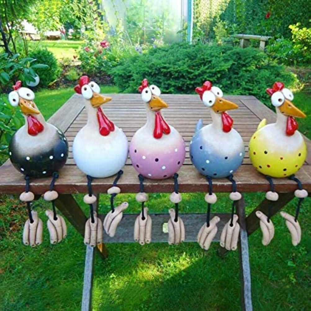 

Yard Art Decor Chicken Garden Lawn Plug Hen Rooster Ornaments Hens Bird Statues Edge Seater Indoor Outdoor Backyard Decorations