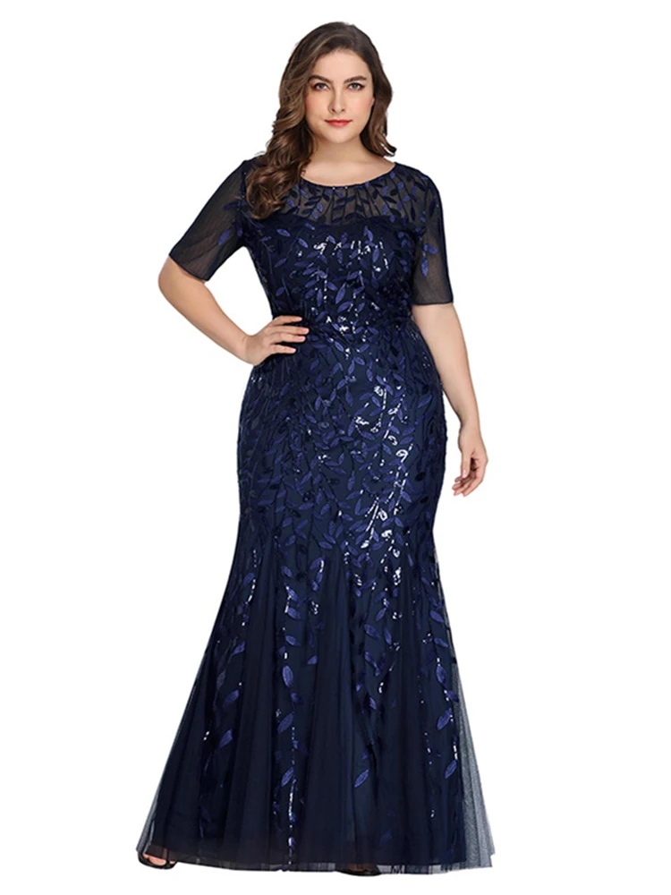 Это Yiiya вечернее платье с круглым вырезом Robe De Soiree, короткий рукав, расшитое блестками, Русалка, женские вечерние платья, Длинные вечерние платья C545