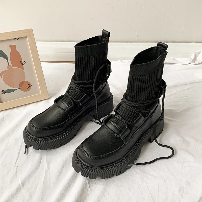 

Новинка 2021, осенне-зимние Ботинки Martin, женские одноботинки, короткие ботинки на толстой подошве, женская обувь-носки, эластичные тонкие боти...