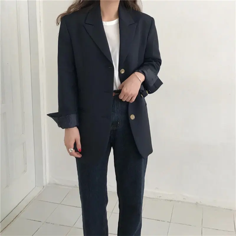 Женский винтажный офисный костюм HziriP синий элегантный свободный стильные