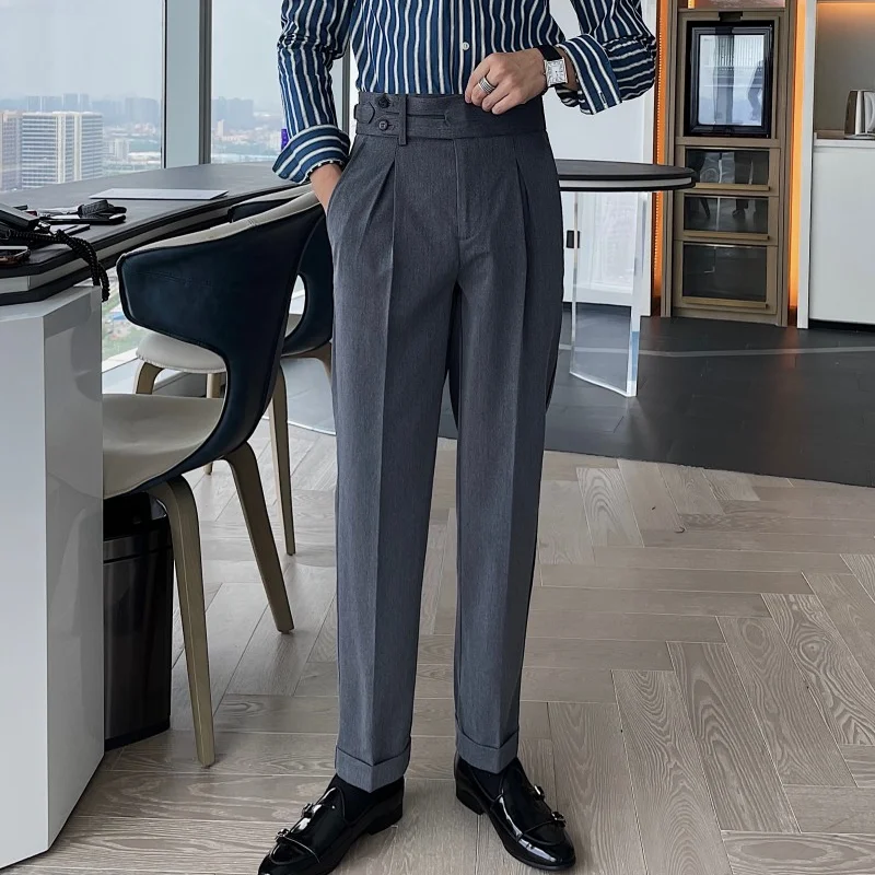

2022 Autumn Business Dress Pants for Men Fashion Slim Casual Trousers Office Social Formal Suit Pant Wedding Groom Costume Homme