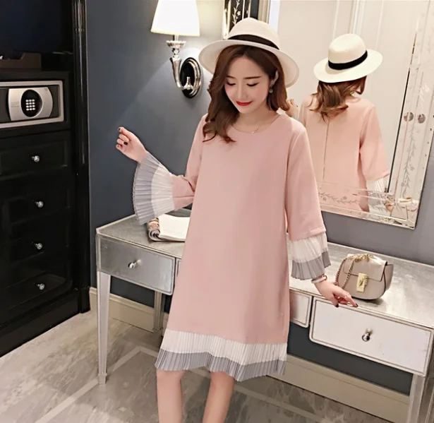 Spring Maternity Dresses Long Sleeve Pregnancy Chiffon Clothing Ruffles Casual Fashion Dress for Pregnant Women | Мать и ребенок
