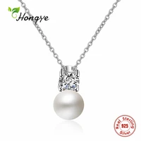 hongye 925 sterling silver pearl necklace ball big zircon silver color simple for females girl party birthday gift fine jewelry