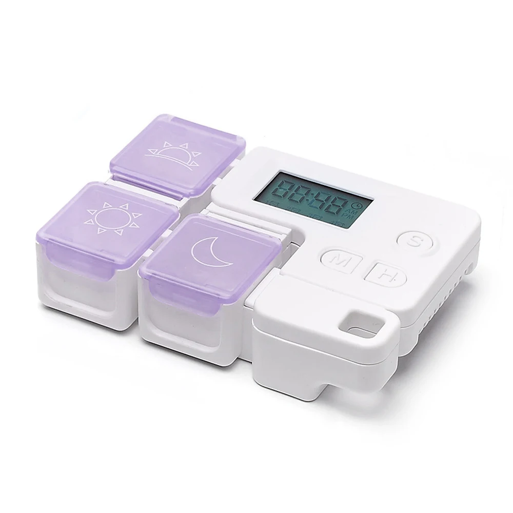 3 grid purple Интеллектуальная пластиковая коробка для хранения, 4 сетки, электронный таймер для напоминания о времени, медицинские коробки, будильник, таймер, таблетки, настольный органайзер, контейнер для таблеток - Цвет: 3 grid purple