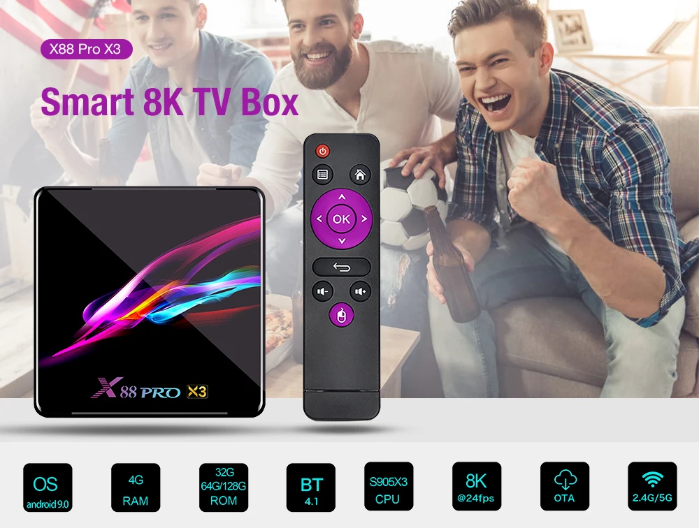 X88 Pro X3 Smart 8K tv Box Amlogic S905X3 Android 9 0 2 4 ГГц + 5 двухдиапазонный WiFi 1000 Мбит/с BT 1 H.264 H.265