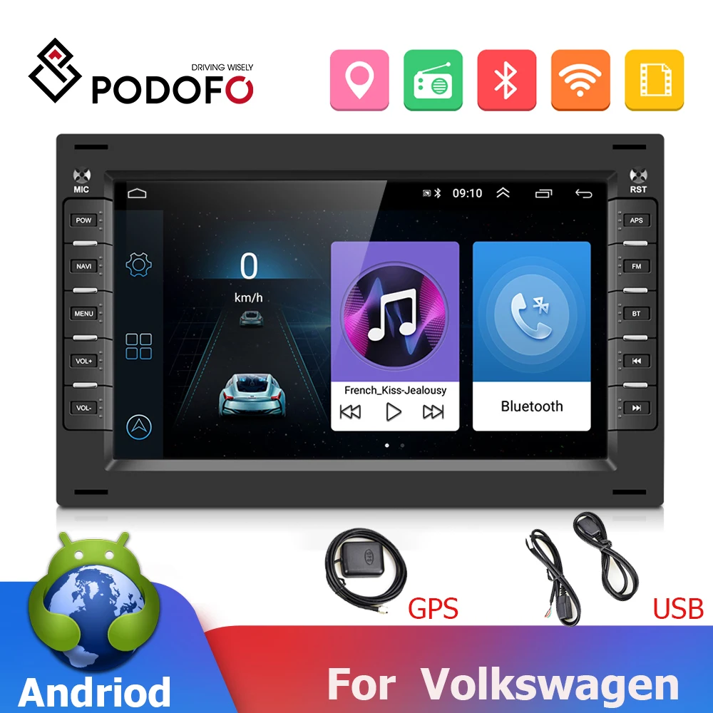 Автомобильный мультимедийный плеер Podofo 2 Din Android 8 1 сенсорный экран 7 дюймов GPS
