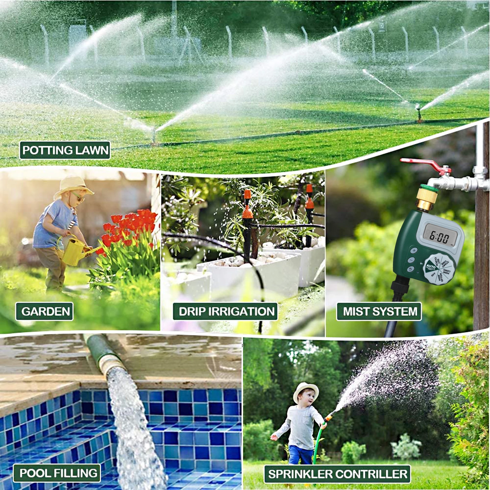 

US/EU/UK Plug Digital Programmable Water Timer Weatherproof Garden Lawn Faucet Hose Timer Automatic Irrigation Controller