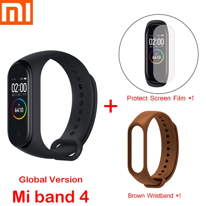 Global mi4 add strap Xiaomi mi Band 4 и 3 умные браслеты mi band Браслет пульсометр фитнес-трек сенсорный экран pulsera intelgent часы - Цвет: Global mi4 add strap