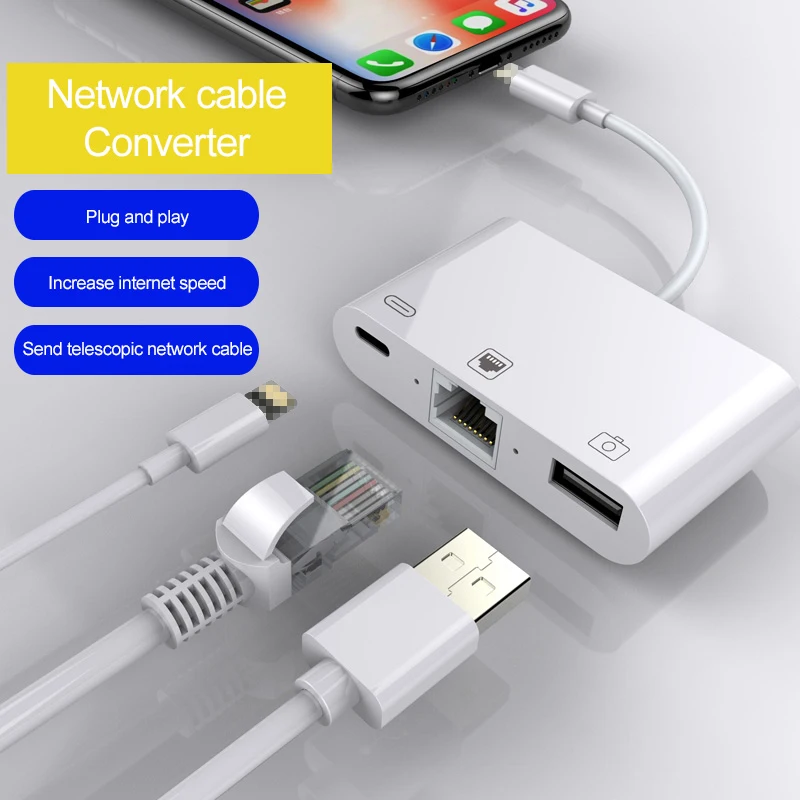 Сетевой USB кабель 3 в 1 для iPhone iPad iPod Touch к адаптеру Ethernet подключи и работай кабель| |