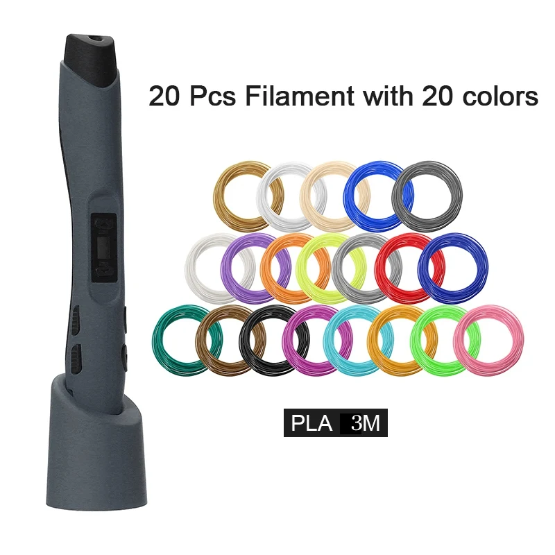 Black Wireless 3D Printing Pen LED Display with Filament Support 1.75mm PLA PCL ABS Filament for Kids Toy Birthday Gifts EU/US/EK Plug - Цвет: Black