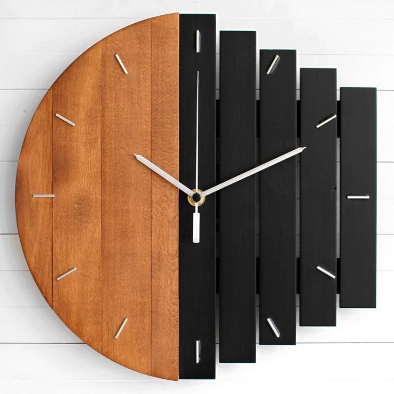 

Art Wall Clock Personality Segmentation Wood Clock Abstract Industrial Style Simple Creative Wall Clock Living Room Bedroom Wall