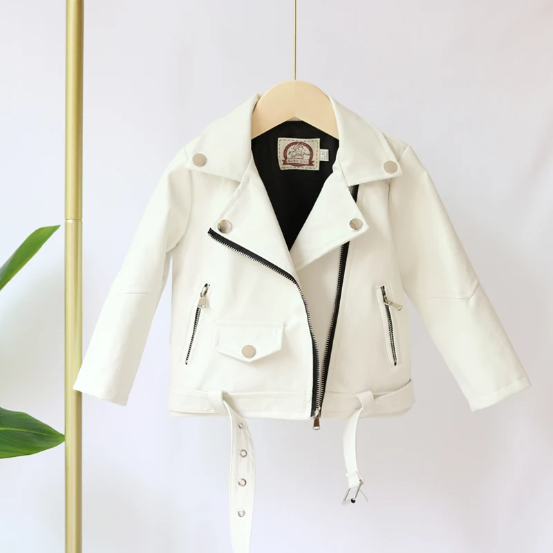 Брендовые Белые Куртки из искусственной кожи на молнии для девочек