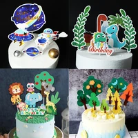 dinosaur party cake topper happy birthday party decorations jungle animal cake toppers kids birthday party cupcake decorations