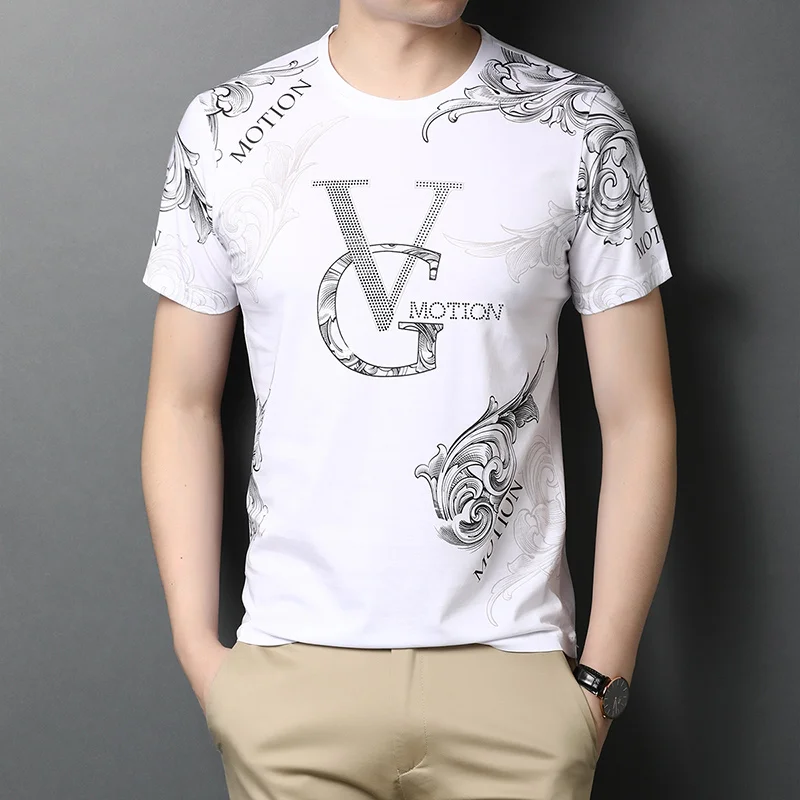 

Summer New Brand Tops Vg Letters and Floral Print Decoration Polyester T-Shirt Casual Fashion Mens Clothing