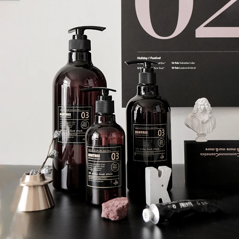 Флакон для хранения шампуня в скандинавском стиле 1000 мл коричневая бутылка с