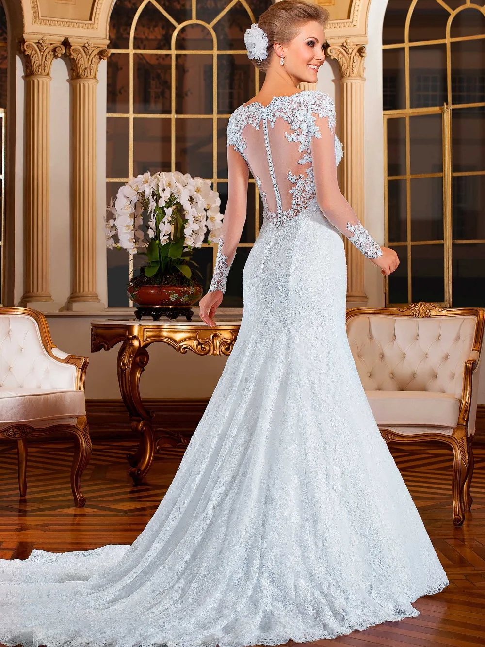 

Elegant Lace Arrival Long Sleeve Mermaid bridal gown Rude Style 2018 Vestido De Novia abendkleider mother of the bride dresses
