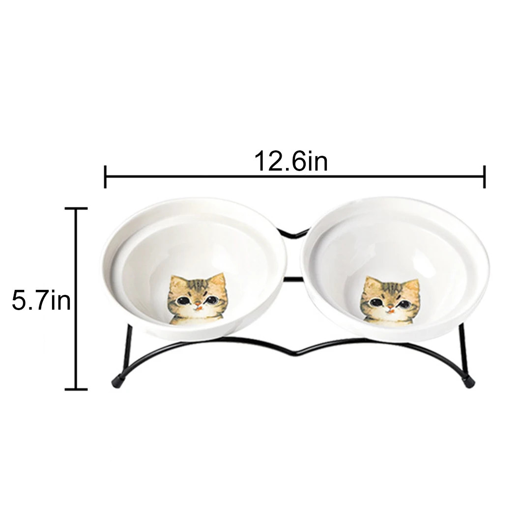 

1Pc Double Bowls Dogs Cats Feeder Pet Ceramic Bowl 2 In 1 Food/ Water Feeding Bowls With Iron Holder Pet Supplies