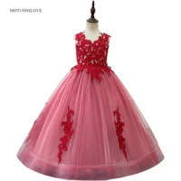 Red Flower Girl Dresses Lace Appliqued Junior Bridesmaid Dress Formal Party Gowns Princess Wedding Halloween Dresses for Girls