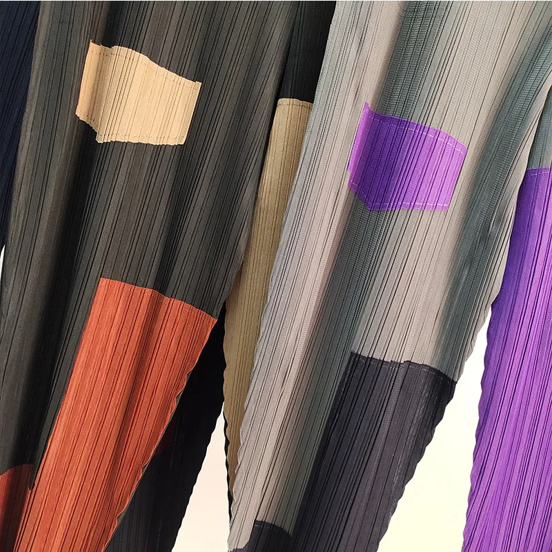 

LANMREM 2021 Autumn New Pleated Contrast Color Patchwork Ankle-length Black Elastic Waist Casual All-match Wide Leg Pants 2A2424