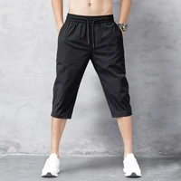 summer mens pants thin nylon cropped trousers solid black breeches board quick drying beach shorts plus size shorts for men man