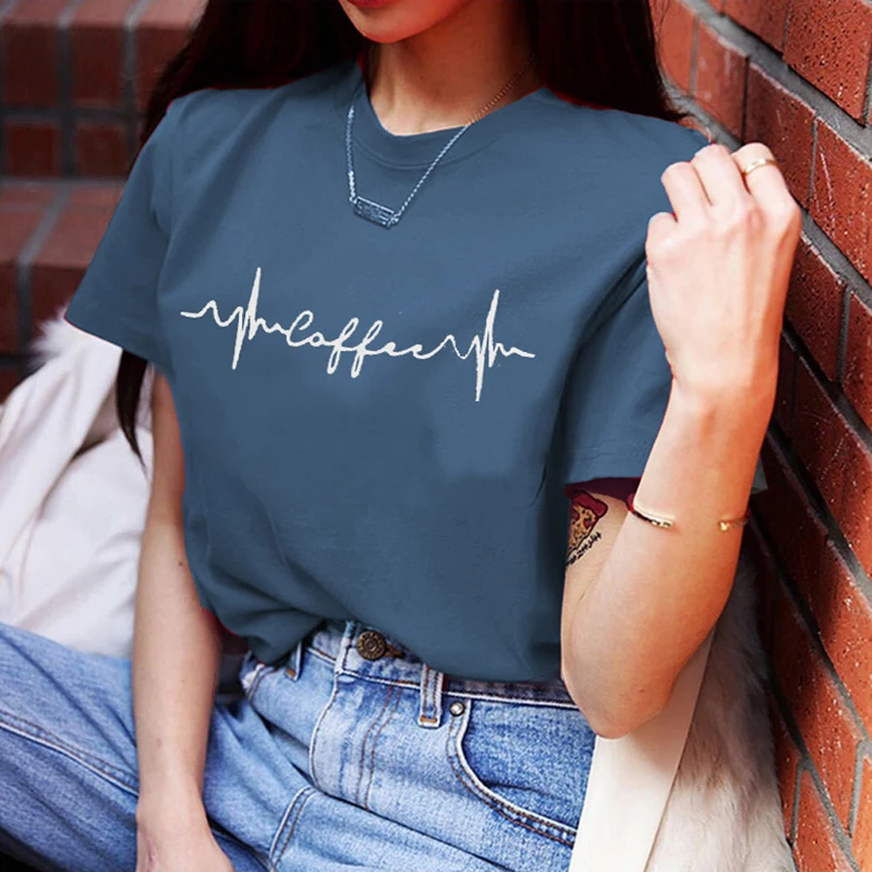 

2021 New Electrocardiogram Printed Women T-Shirts Casual Tee Tops Summer Short Sleeve Female T shirt Women Clothing