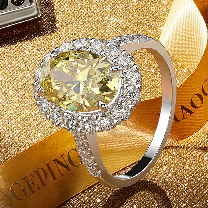 

S925 sterling silver high-end Sparkling AAAAA Zircon wedding ring Luxury Oval 8*12mm Pink Yellow White CZ jewelry Enagement ring