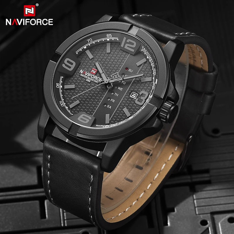 

Luxury Brand NAVIFORCE Fashion Men's Watches Casual Sport Quartz Wristwatch Man Leather Waterproof Clock Male Relogio Masculino