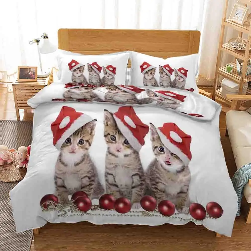 Рождество Кот и постельные принадлежности с собакой пододеяльник набор